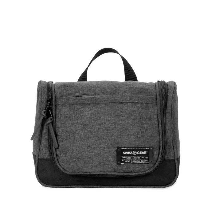 SWISSGEAR Rectangular Toiletry Bag - Gray: Hook for Hanging, Multiple Compartments, Lined, Side Pockets