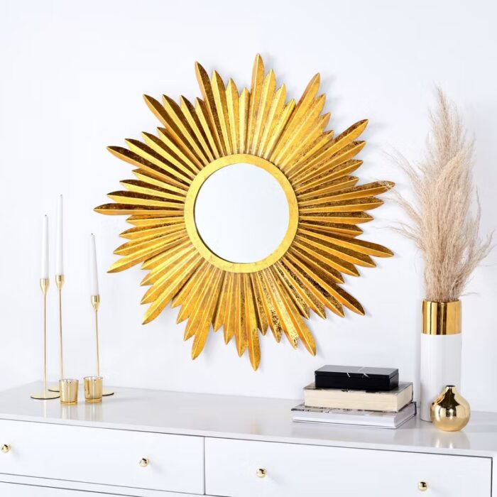 Round Josephine Sunburst Mirror, Antique Gold