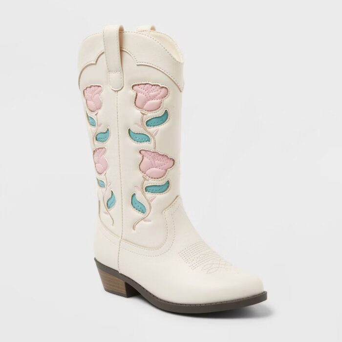 Kids' Emberly Embroidered Western Boots - art class Ivory Mid Calf Size 2