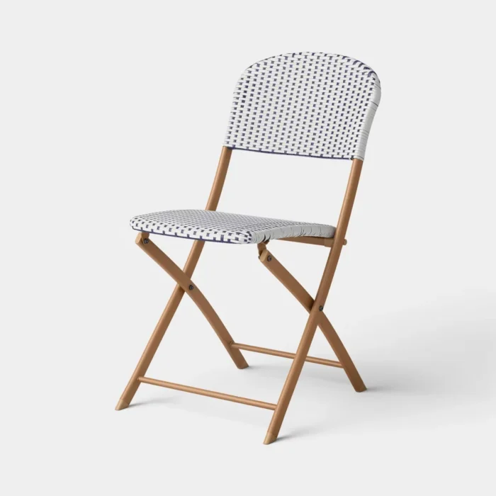French Cafe Outdoor Folding Patio Accent Armless Chair Beige/White/Navy - Threshold
