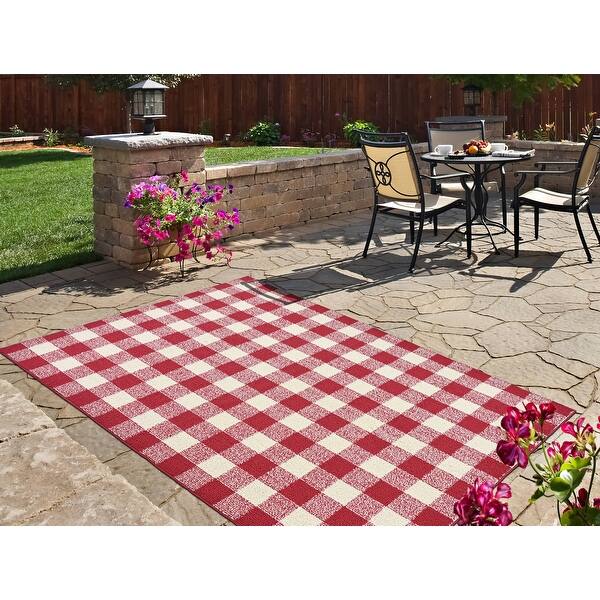 Garland Rug Country Living – Checkered Buffalo Plaid Design, Non-Slip Rubberback, Traditional 5x7 Area Rug for Living Room, Bedroom, Kitchen, Dining Room,Nursery,Chili Red/Ivory