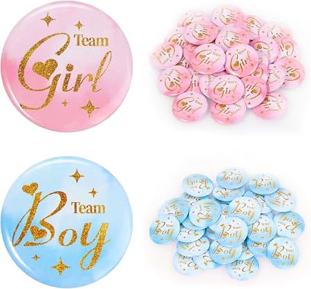 Gender Reveal Pins 50pcs 4.4cm - Team Boy or Girl Pins - Gender Reveal Decorations - Team Boy Team Girl Gender Reveal Games - Gender Reveal Ideas - Gender Reveal Party Favors-1.75 Inch