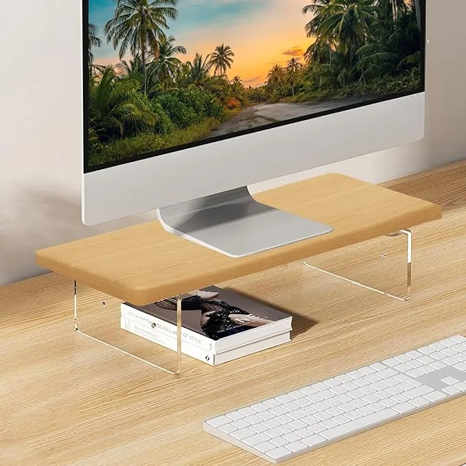 Monitor Stand Riser 2.16/3.34 Inch 2 Height Adjustments Acrylic Stand with Installation Tool, Desk Organizer Accessories Office Desk Storage Rack Screen/PC/Printer/Laptop Riser 7.8 x 15.7 Inch (Maple)