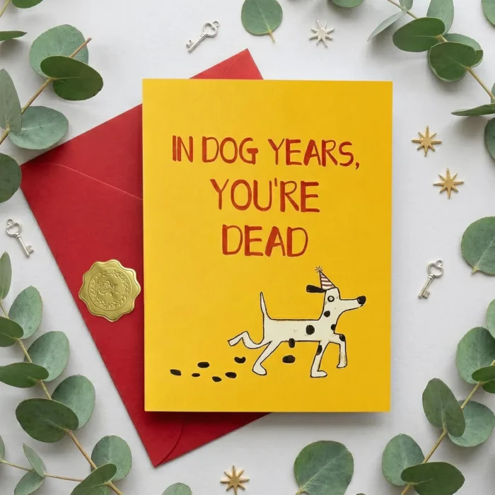 Tlenpo Funny Birthday Card for Him Her, Hilarious In Dog Years You're Dead Dark Humor Joke, 300GSM Cardstock Humorous Birthday Gifts - 5x7 Blank Inside Note Card with Envelope