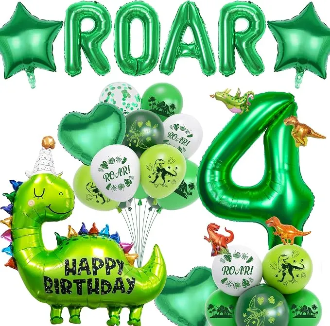 Dinosaur 4th Birthday Decorations, 29 Pieces Dino Balloons Party Supplies