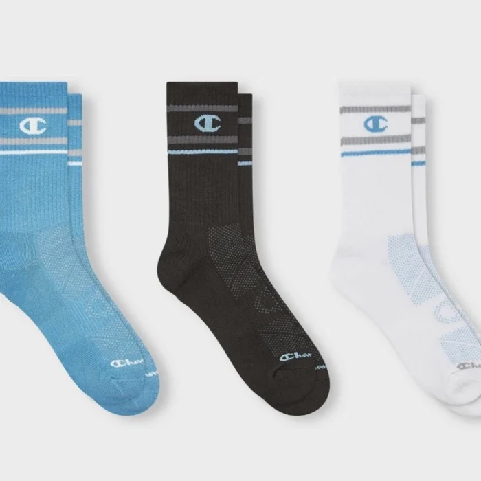 Champion All Sport Performance Crew Socks 3pk - Blue Assorted S