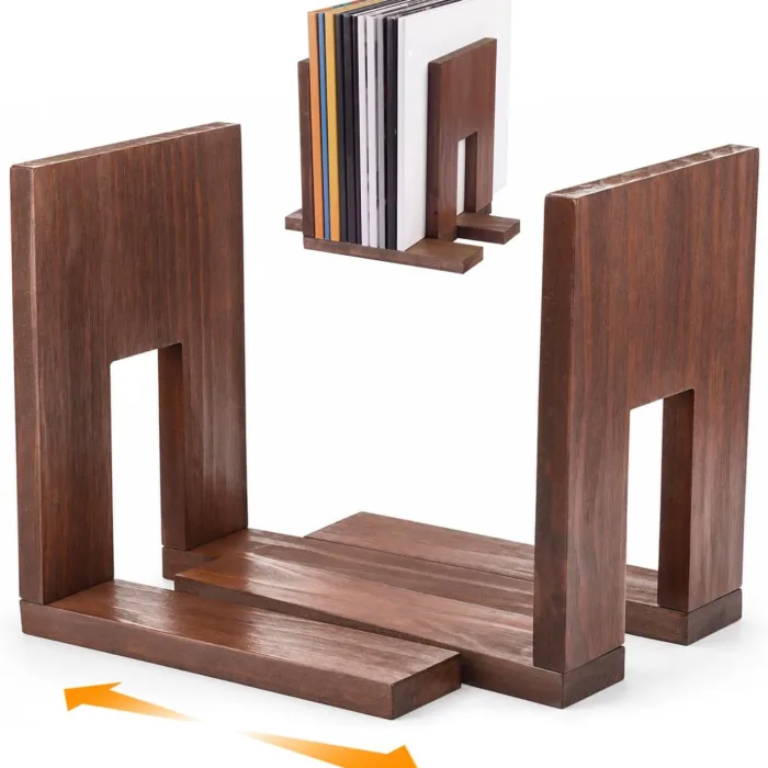 Adjustable Vinyl Record Holder, Wooden LP Storage Stand with Sliding Rails