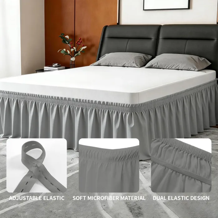 ANARACHON Twin Bed Skirt, Elastic Wrap Around Bed Skirt Twin Size, Bed Skirts for Adjustable Bed, Easy Fit with 14" Drop Length Tailored Drop Dust Ruffle (Grey)