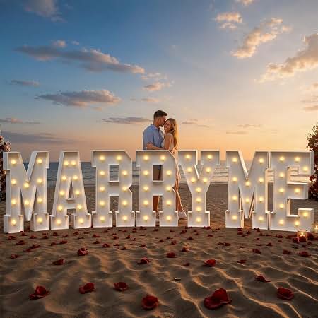 GPUSFAK 6132pcs Marry Me Marquee Light Up Letters- LED Letter Number Light Sign with Round Light Rose Petal Balloons Decoration for Proposal Engagement Wedding Home Table Decor White