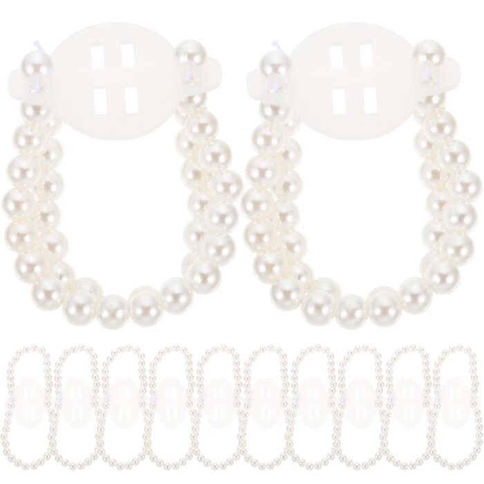 12 Pieces Elastic Pearl Wrist Corsage Bands Wristlets for Wedding Prom Flowers (White)
