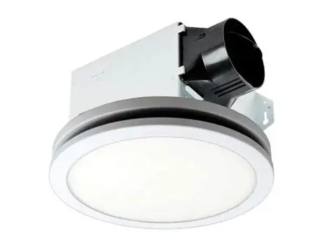 breez Delta Integrity 100 CFM Exhaust Bath Fan, LED Edge-Lit Flat Round Panel Light, Energy Efficient Quiet Operation Ceiling Mount Motor,