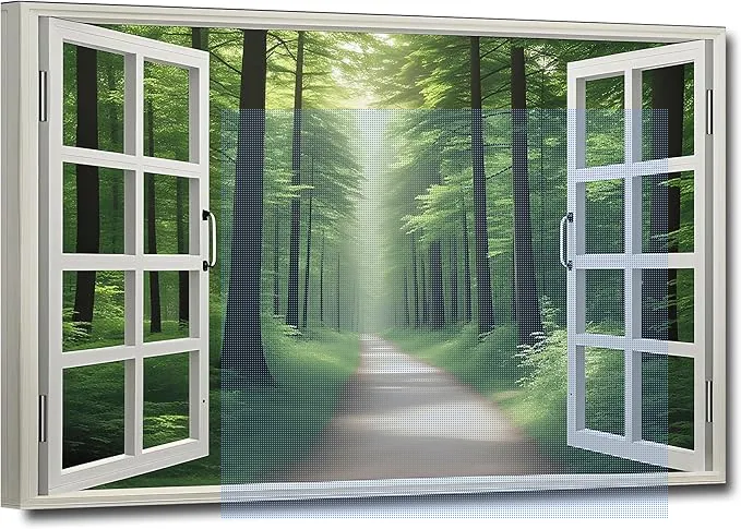 ZHIYYHAO Window View of Green Forest Canvas Wall Art Framed Field Nature Wilderness Canvas Prints Artwork for Living Room Bedroom Office Home Decor Ready to Hang（W-6，18.00L X12.00W''）