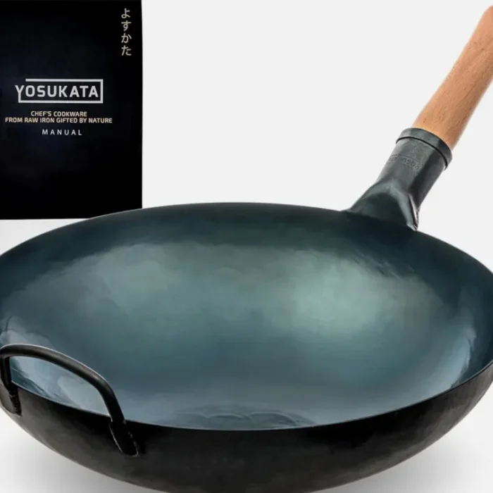 YOSUKATA 14” Round Bottom Carbon Steel Wok Pan – Blue Pre-Seasoned