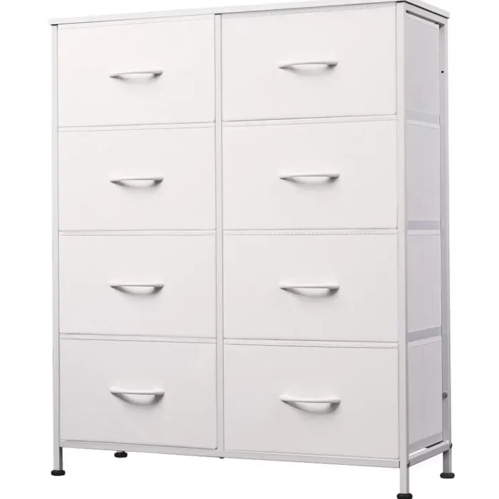 Tall 8-Drawer Fabric Dresser, Storage Tower with Fabric Bins, Double Chest of Drawers Organizer, White