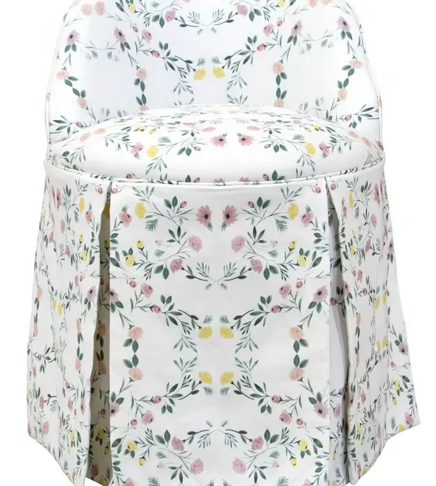 Skyline Furniture Vanity Chair in Kaleidoscope Floral: Skirted, with Back, for Bedroom or Bathroom