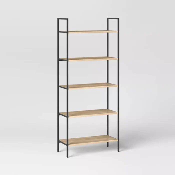72" Loring 5 Shelf Ladder Bookshelf Vintage Oak - Threshold™: Metal Frame, Open Back Design