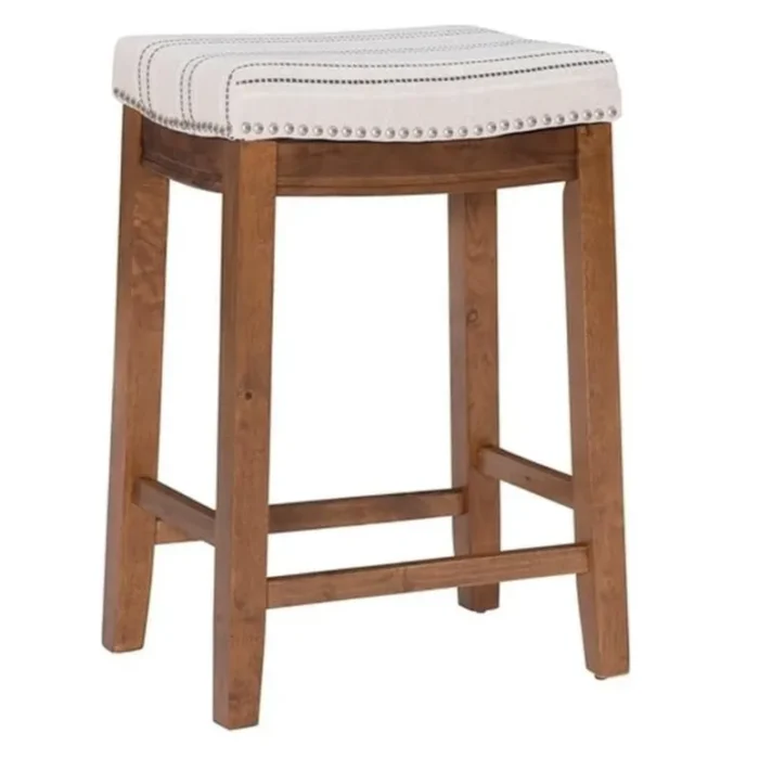 Linon Claridge Backless 26.5" Counter Stool Striped Padded Wood Frame in Brown