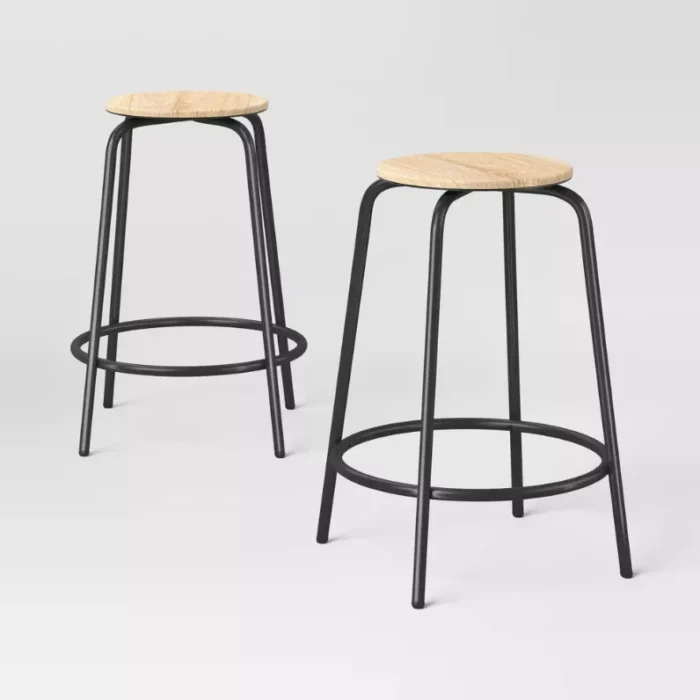 Set of 2 24" Wood and Metal Base Backless Counter Height Barstool Stool with Footrest Natural - Room Essentials™