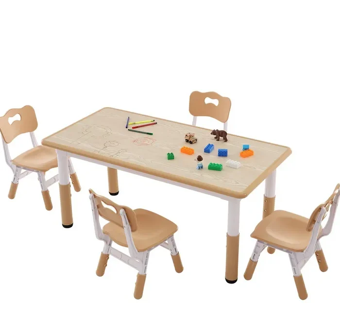 VEVOR Kids Table and 4 Chairs Set, Height Adjustable Toddler Table and Chair Set, Graffiti Desktop, Children Multi-Activity Table for Art, Craft, Reading, Learning