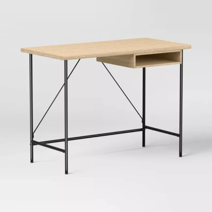 Dorm Wood and Metal Writing Desk with Storage Natural - Room Essentials