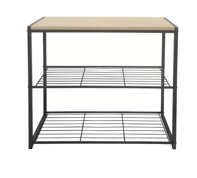 3 Tier Shoe Rack Black Metal with Natural Wood - Brightroom™