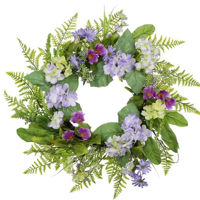 Briful Spring Wreaths for Front Door, 21.7'' Artificial Floral Wreaths, Purple All Seasons Wreath for Home Farmhouse Mantle Fireplace Decor