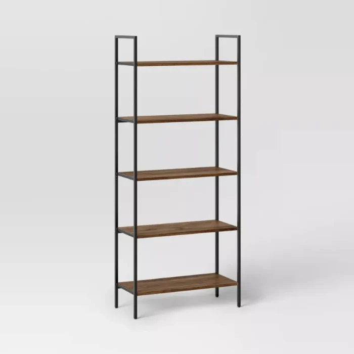 72" Loring 5 Shelf Ladder Bookshelf Walnut - Threshold™: Metal Frame, Open Back Design, Fixed Shelves