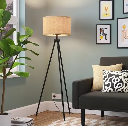 Tripod Floor Lamp With Shade Black – Room Essentials™: Modern Standing Light, ETL Listed, Metal Body