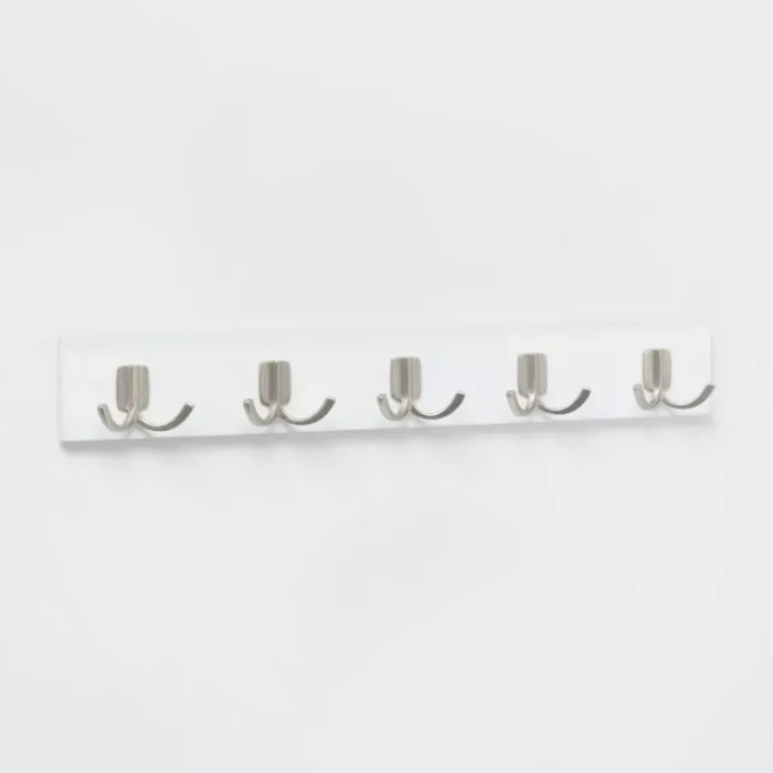 Modern Octopus 5 Hooks Rail Nickel/White - Brightroom™: Wall Mounted Hook Rack, Cast Aluminum, Decorative Hat & Coat Rack