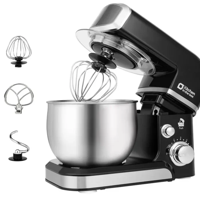 Kitchen in the box Stand Mixer,3.2Qt Small Electric Food Mixer,6 Speeds Portable Lightweight Kitchen Mixer for Daily Use with Egg Whisk,Dough Hook,Flat Beater (Black)