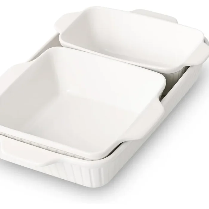 DOWAN Casserole Dishes for Oven, Baking Dishes Set, Ceramic Bakeware Sets of 3, Lasagna Pan Deep, Rectangular Baking Pan Set with Handles for Baking