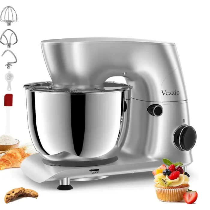 Vezzio Stand Mixer,6 Quarts,10-Speed Tilt-Head,Kitchen Food Mixer with Stainless Steel Bowl,Dough Hook,Whisk, Beater,Egg White Separator (Silver)
