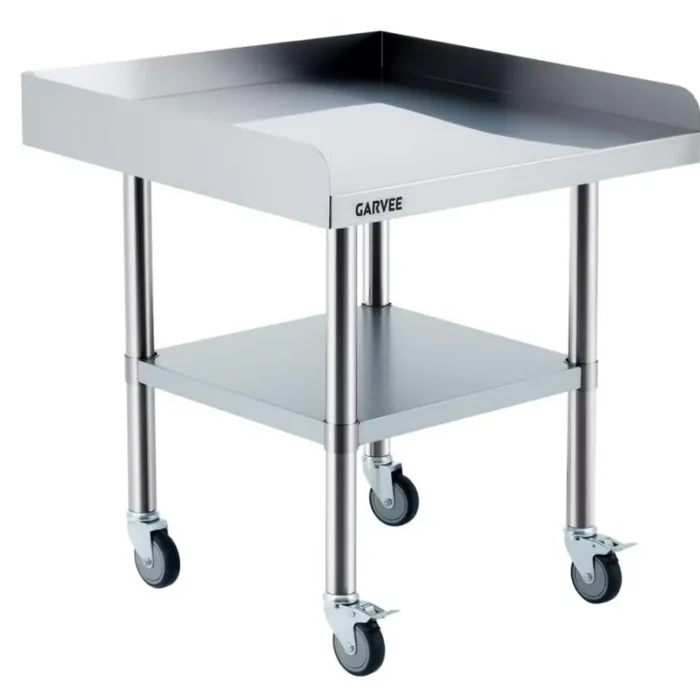 24*24in Stainless Steel Table for Prep & Work with Caster Wheels ,Metal Commercial Kitchen Heavy Duty Table with Adjustable Under Shelf for Restaurant