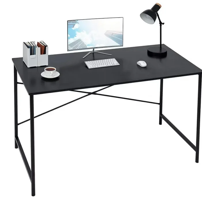 FurnitureR Home Office Desk 47.2-Inch, Simple Computer Desk with Sturdy Metal Legs, Multi-Purpose Writing Table for Students, Work, or Study, Black
