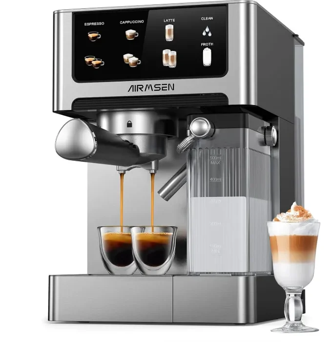AIRMSEN 20 Bar Espresso Machine with Automatic Milk Frother, Cappuccino & Latte Coffee Maker with Quick Brew Dual Boiler (1350W + 1000W), Stainless Steel, 60oz Water Tank, Touchscreen