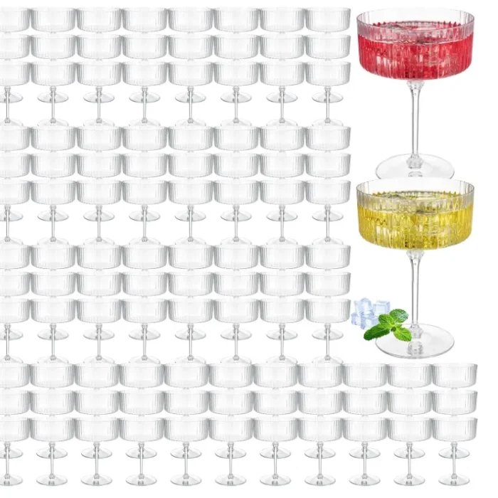 Jingmore 100 Pcs Ribbed Martini Glasses 10 oz
