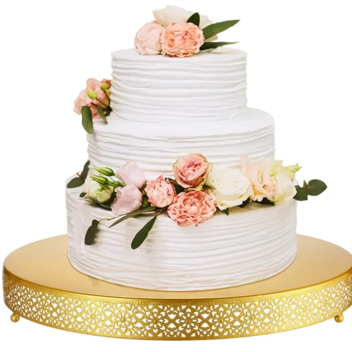 Wenqik Cake Stand 20 Inch Round Metal Cupcake Dessert Wedding Cake Stand Cookies Display Holder Fruit Serving Tray for Table Wedding Birthday Anniversary Party(Gold)