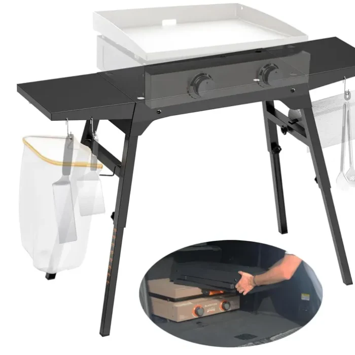 Blackstone Stand for 17''/22'' With Folding Legs, Adjustable Portable Table Top Blackstone Grilldle Stand With 2 Side Tables for Outdoor Cooking/Camping