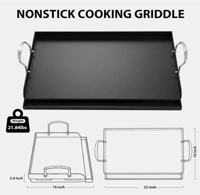 Utheer 25" x 16" Pre-Seasoned Nonstick Cast Iron Griddle for Gas & Charcoal Grills