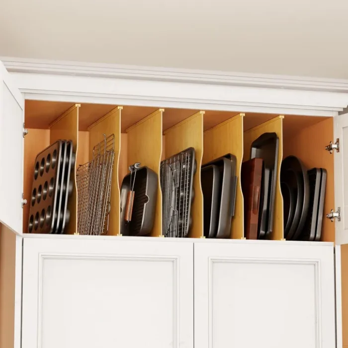SpaceAid 6 Pack Tray Dividers for Cabinets, Bamboo Kitchen Cookie Baking Sheet Organizer for Cabinet, Vertical Pan and Trays Organizers for Pantry Storage