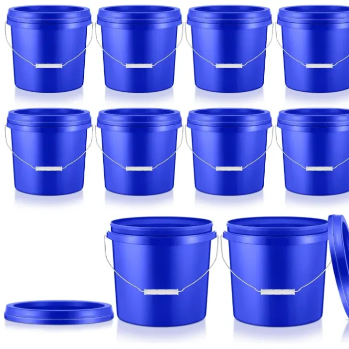 Tioncy 24 Pcs 2 Gallon Plastic Bucket with Lid Heavy Duty 2 Gallon Bucket Pail with Lid Handle for Storage Container Home Household Cleaning (Blue)