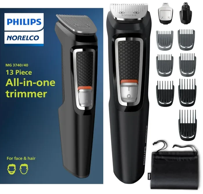 Philips Norelco Series 3000 Multigroom All-in-One Men's Rechargeable Electric Trimmer with 13 Attachments - MG3740/40