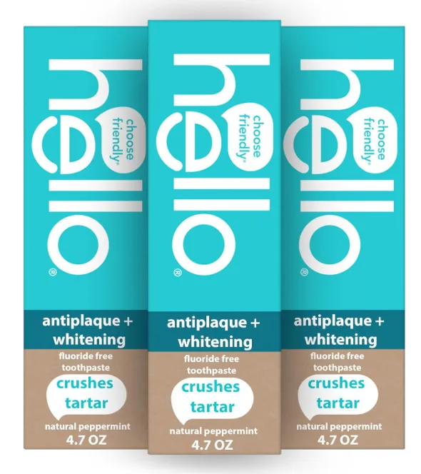 hello Antiplaque and Whitening Fluoride Free Toothpaste - Natural Peppermint  - 5oz/2pk