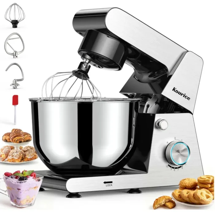 Stand Mixer Body with Stainless Steel Cladding Pro-Grade Powerful Kitchen Mixer for Baking Bread Dough Cake 10+p Speed Tilt-Head Electric Food Mixer With 6.5QT Bowl Dough Hook Wire Whisk Flat Beater