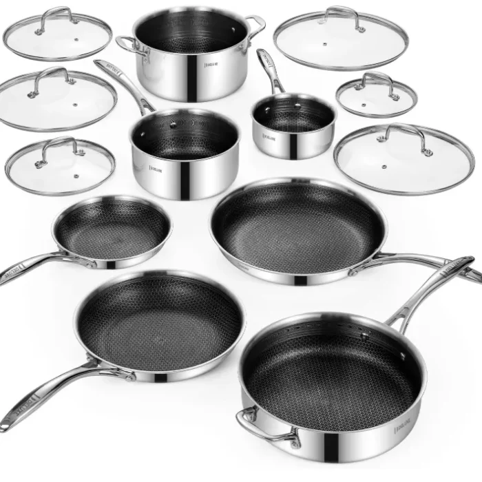 Deluxe 13 Piece Hybrid Ceramic Nonstick Stainless Steel Cookware Set-5 Piece Frying Pan Set