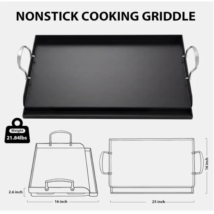 Utheer 25" x 16" Pre-Seasoned Nonstick Cast Iron Griddle for Gas & Charcoal Grills – Universal Flat Top with Grease Groove, Reinforced Ridges & High Sidewalls, Great for Parties, Camping & Tailgating