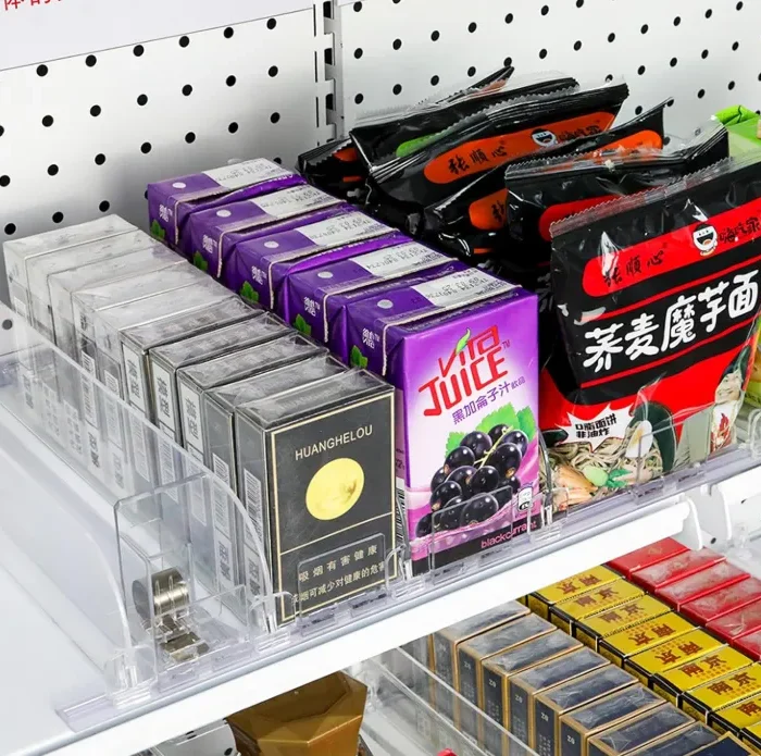 9-Pack Spring-Loaded Shelf Pusher System for Retail - Adjustable Width Fits Supermarket/Store/Pharmacy, Auto-Push Snack