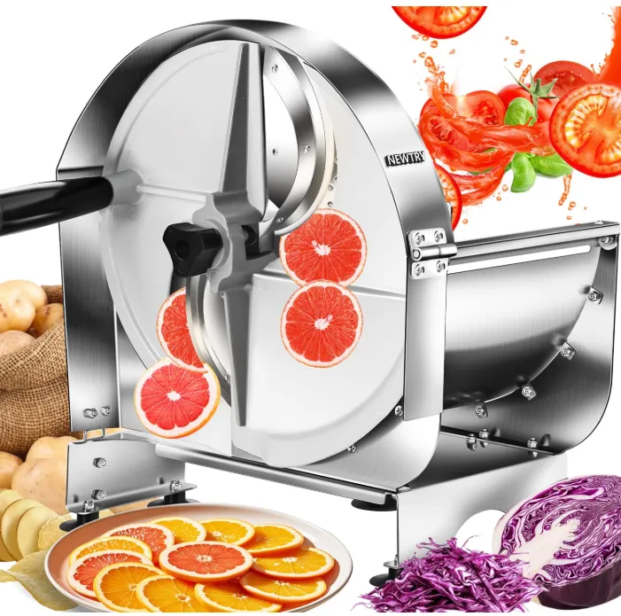 NEWTRY Commercial Vegetable Slicer Manual Potato Slicing Machine Fruit Cutter Onion Slicer 0-15/32 inch Stainless Steel