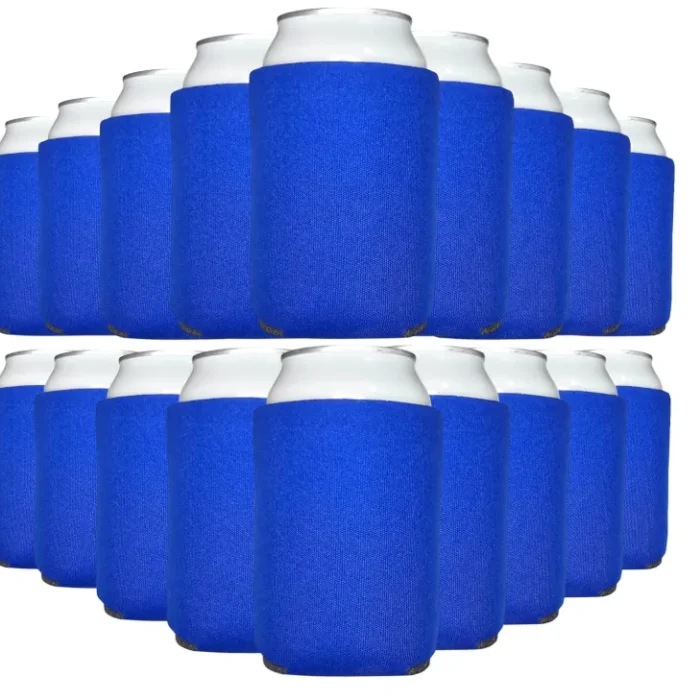 TahoeBay Bulk Blank Beer Can Cooler Sleeves (100-Pack) Sublimation Blanks for Vinyl Plain Soft Foam Can Sleeves Coolers for Soda Cans & Bottles Black, White, Assorted Solid Color (Navy Blue)