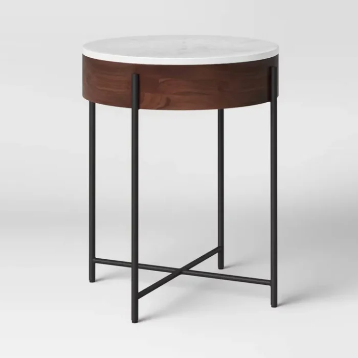 Birkdale Round Marble/Wood Side Table White - Threshold™: Elegant Accent Furniture